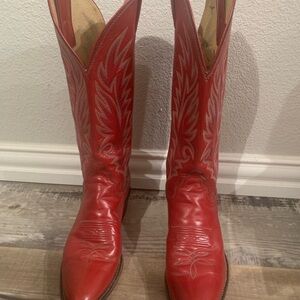 Vintage Pointed Toe Justin Boots Red Leather Western